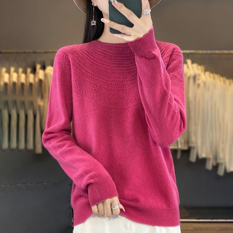 Cămașă cu fund rulat cu gât rotund, pulover interior largi din tricot pentru femei de toamnă și iarnă