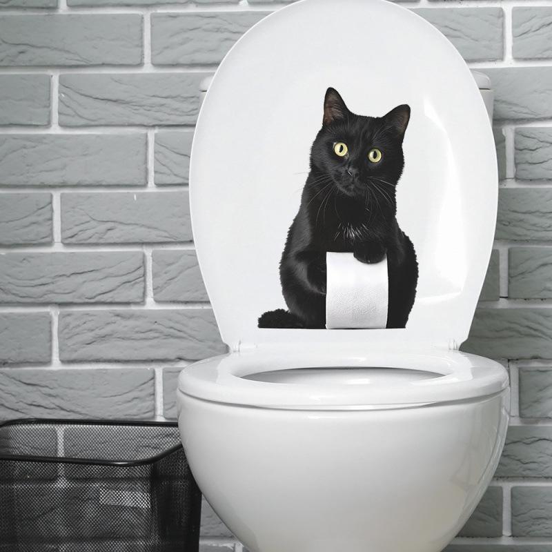 Black Bathroom Sticker Self-Adhesive Toilet Decoration Cute Kitten Toilet Stickers Pvc Film Wall Toilet Bathtub