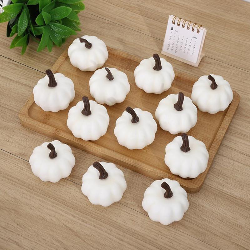 12PCS/Lot White Simulated Pumpkin DIY Material for Harvest Thanksgiving Halloween Home Party Atmosphere Decoration Handcraft ZYF