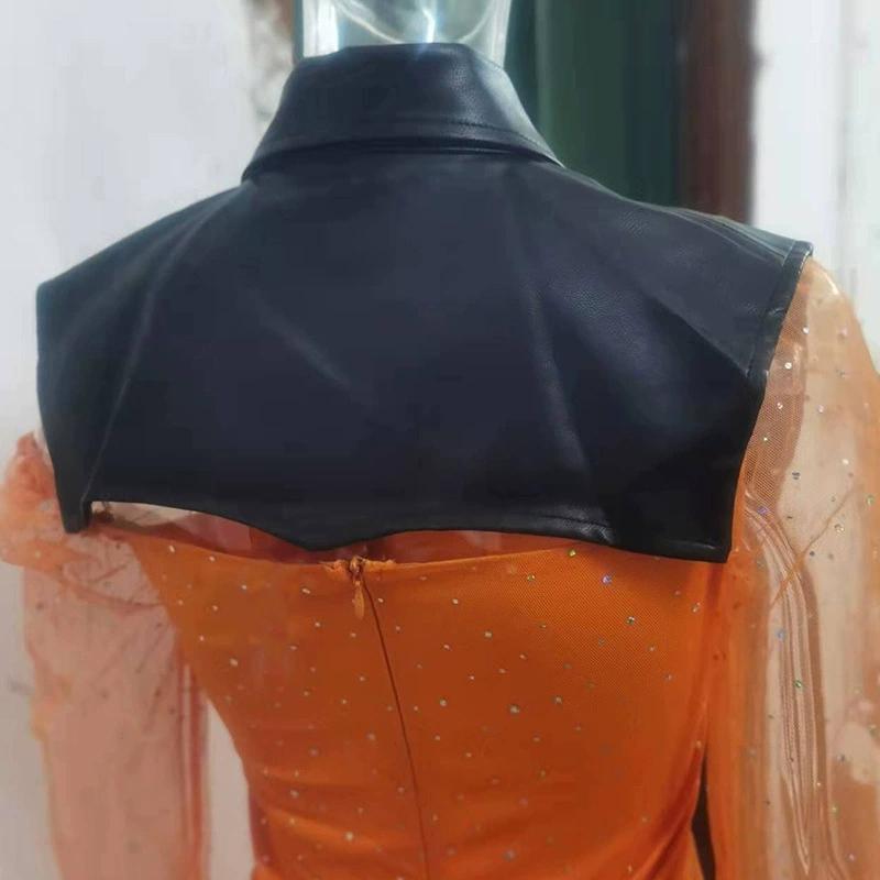 Guler Fals Femei Piele PU Detașabil Dickey Cămașă Jumătate de Cămașă Decorațiune Guler Ascuțit