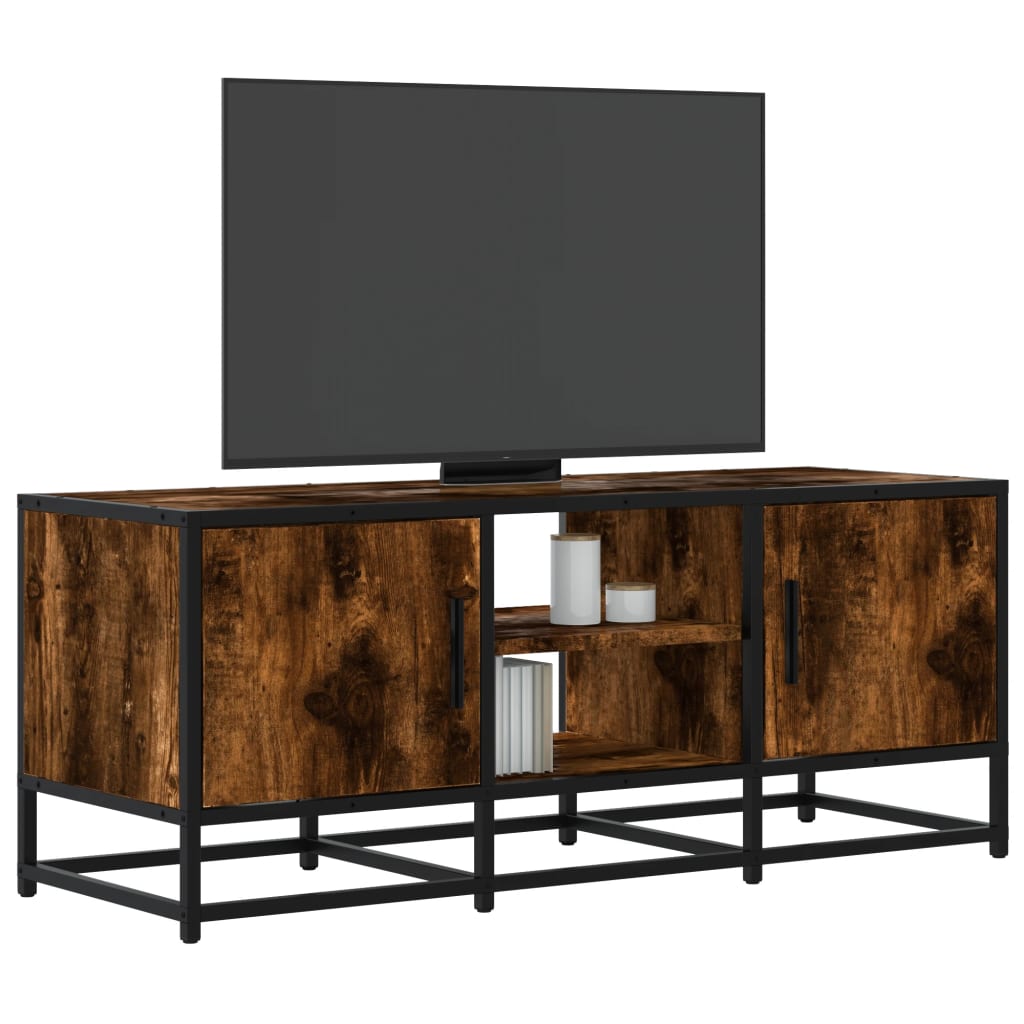 TV Stand Smoked Oak Finish 100 x 35 x 41 cm Engineered Wood and Metal