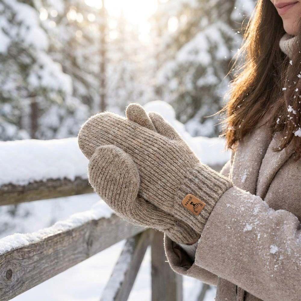 Warm Warm Gloves Thick Knit Mittens Fashion Double-Layer Mittens Cold Weather