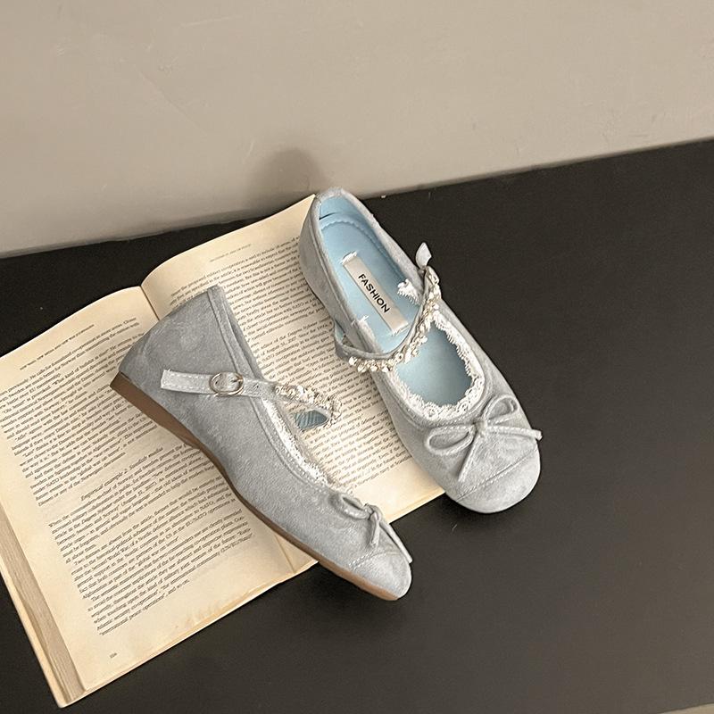 Korean version of the design sense bow flat bottom shallow mouth Mary Jane shoes women's 2025 summer new versatile exquisite small leather shoes