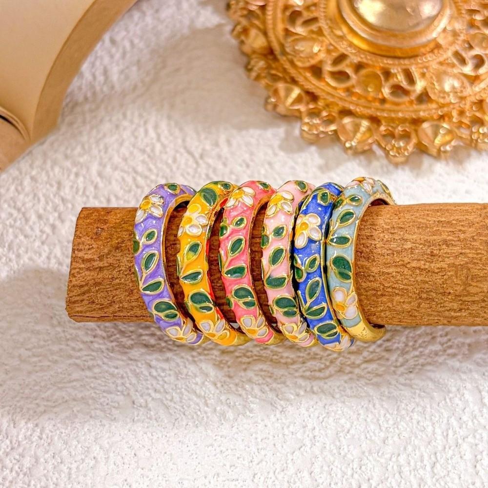 Bohemian-Style Colorful Enamel Flower Rings Classic Gold Plated Ring  Wedding