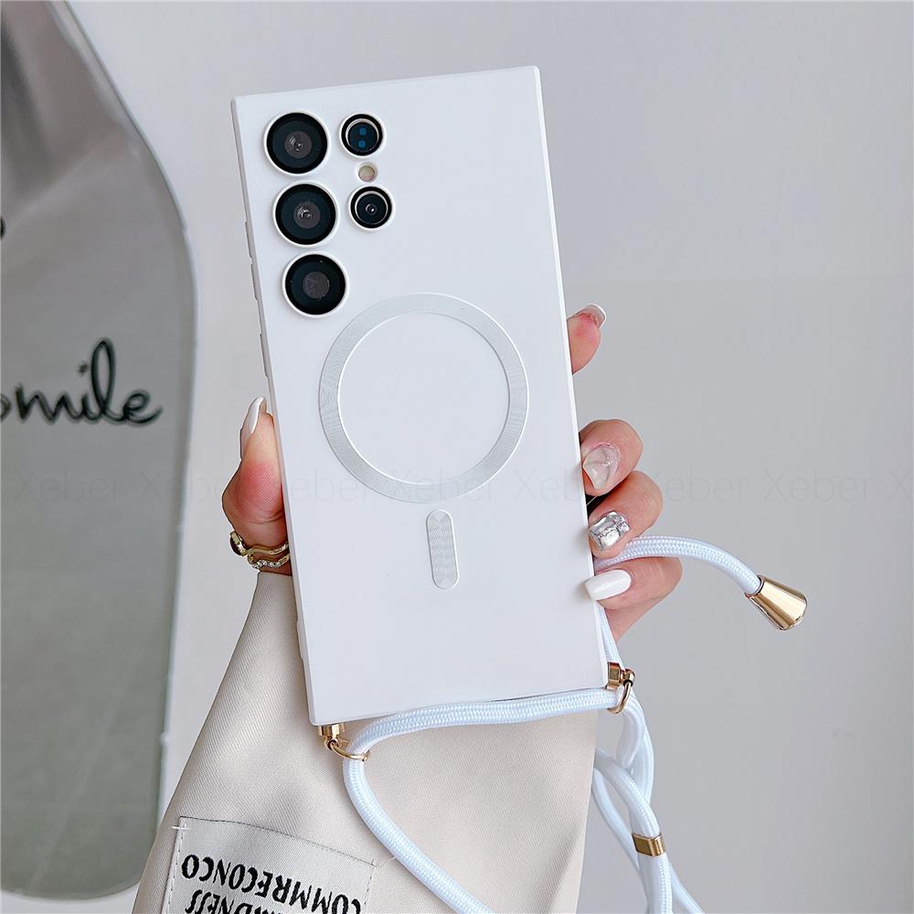 Lanyard Crossbody Necklace Magnetic Charge Case For Samsung S25 S24 S23 Ultra S22 S21 Plus S20FE 20 Matte Cover For Magsafe