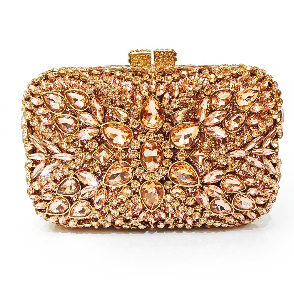 

Champagne Rhinestone Evening Purses Crystal Wedding Bag Bridal Clutches Luxury Women Diamond Dinner Cocktail Clutch Minaudiere 18cmX12cmX6cm
