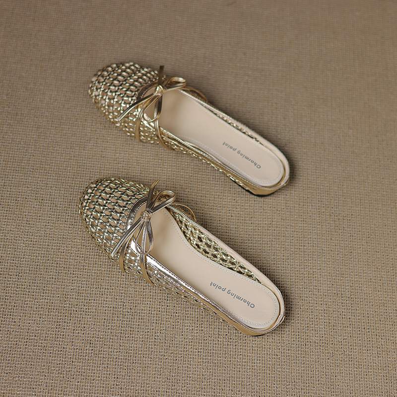 

Krazing Pot Соломенные плетеные мюли летние размер 42 галстук-бабочка золотисто-серебристого цвета толстые низкие каблуки женские сандалии с квадратным носком 35 золотой