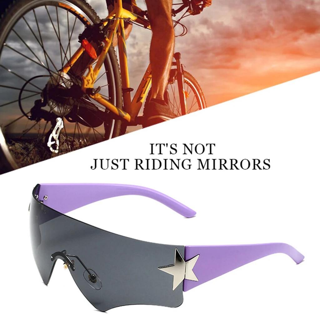 New Punk Rimless Five Star Sunglasses Y2k Luxury  Designer One Piece Goggles UV400 Women Driving Cycling Eyewear