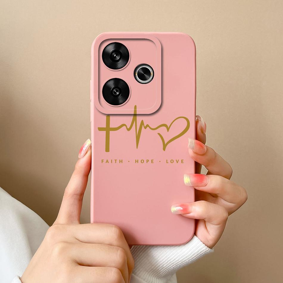 For Poco F6 Pro Phone Case Simple Heart Cover Liquid Silicone Camera Protection Cases For Xiaomi Poco F 6 Soft ShockProof Funda