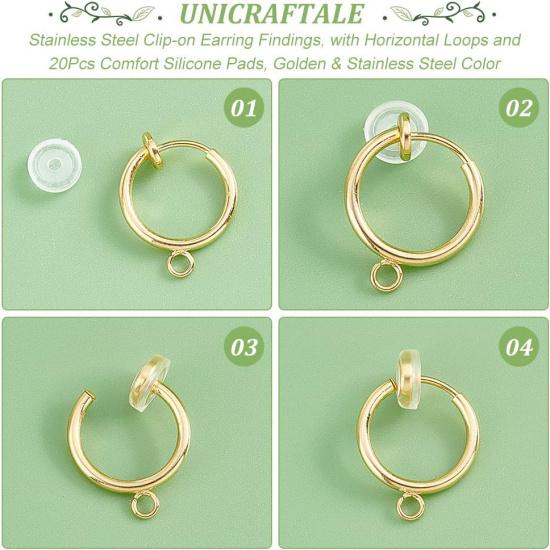 UNICRAFTALE 20Pcs 2 Colors 304 Stainless Steel Clip-on Earring Findings with Horizontal Loops and 20Pcs Comfort Silicone Pads Hoop Earring for