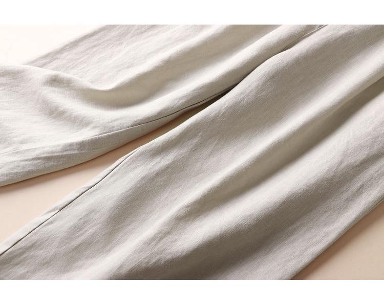 2024 Spring/Summer Women's Cotton Linen Wide-Leg Casual Nine-Point Trousers