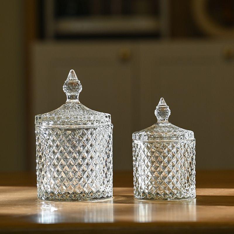 Europäisches Retro-Glas-Aufbewahrungsglas mit Deckel, Transparenter Goldener Schmuck- & Wattestäbchenhalter, Süßigkeiten- & Make-up-Pinsel-Organizer