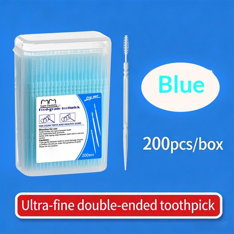 

High-End Disposable Toothpick Brush 200Pcs Ultra-Fine Portable Family Box Double-Head Sticks Toothpick синій