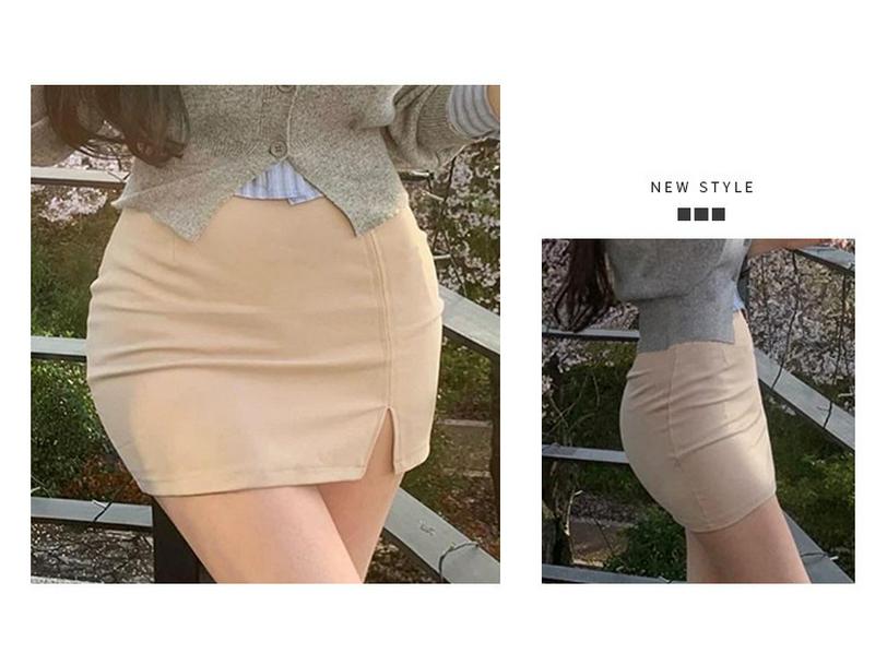 Korean Dongdaemun Stylish High-Waisted Elastic Slimming Slit Short Skirt for Women