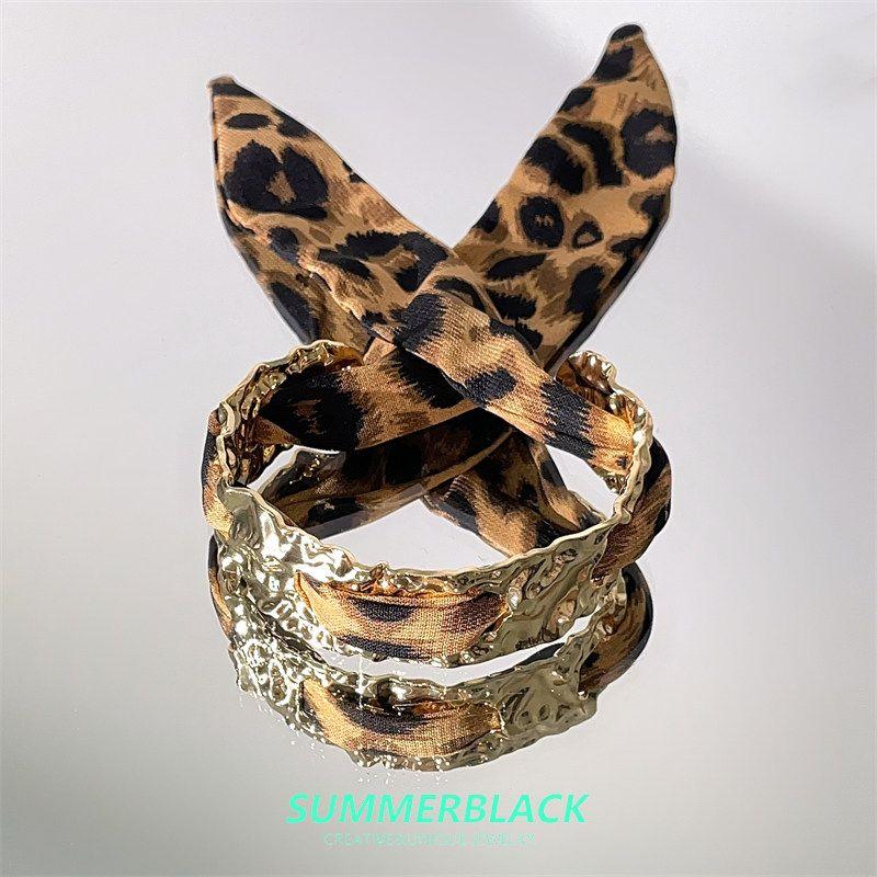 Retro Y2g Sexy Style Leopard Print Ribbon Metal Bracelet Female Niche Style Fashion Style Personalized Fashionable All-Match Bracelet Fashion Brown Leopard Print Ribbon Bracelet