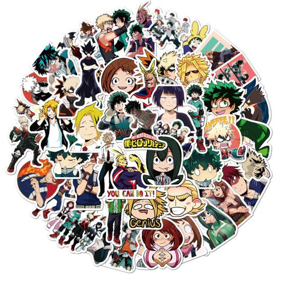 50Pcs Decals Anime My Hero Academia Printing Luggage Decoration Waterproof Cartoon Removable DIY Stickers for Laptop