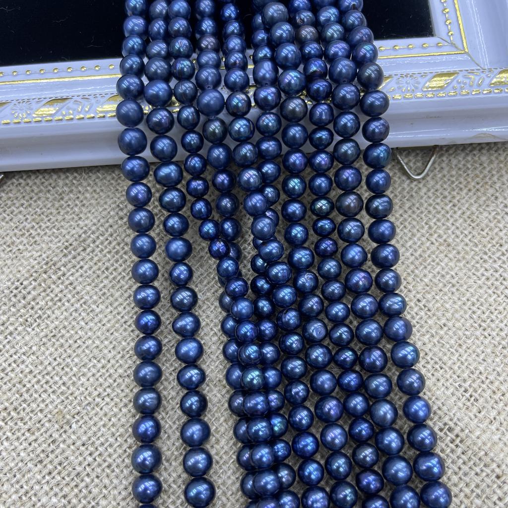 1String, Black Natural Freshwater Pearls, Handmade Near Round Pearl Beads for Jewelry Making DIY Crafts (Beads 7-8mm, Length 36cm)