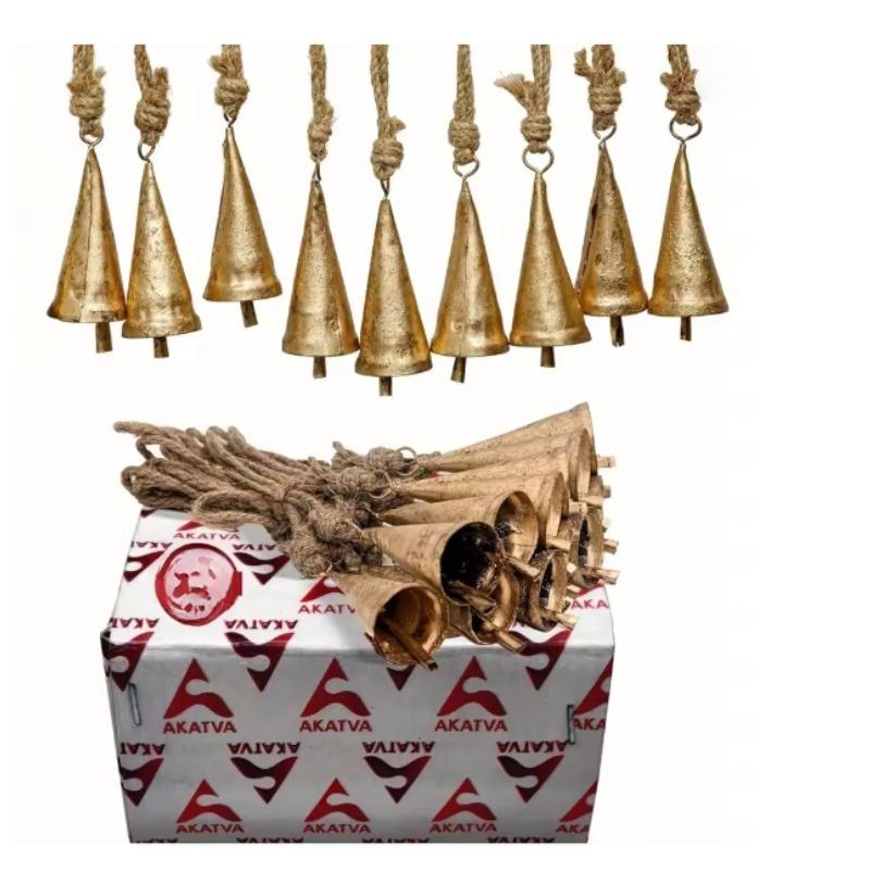 9pcs Vintage Bell Set, DIY Metal Wind Chime with Christmas Bells, Retro Golden Cowbells for Decor – For Christmas,Thanksgiving