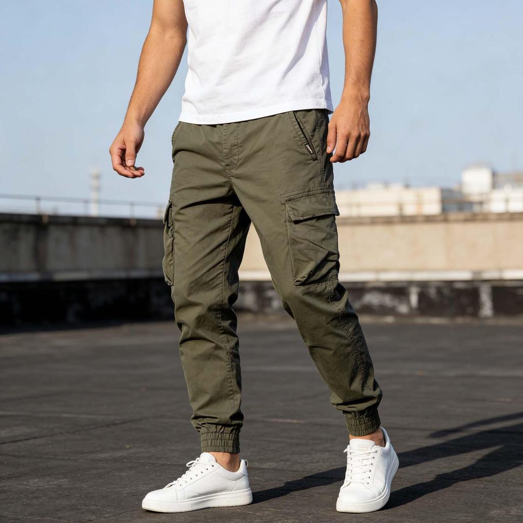 Men Loose Fit Elastic Waist Hiking Work Cargo Joggers For Outdoor Camping Fishing Multi Pocket