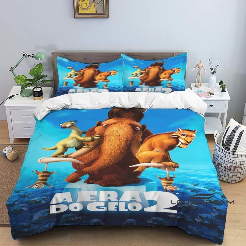 

Ice Age Animated Film Duvet and Pillowcase Set, Children s Bedding Set, Bedroom Decoration Holiday Gift. 135X200cm