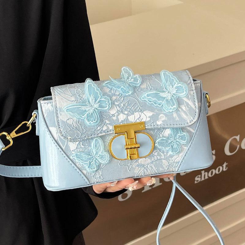 Fashion New Design Light Luxury High-end Embroidery Three-dimensional Butterfly Small Square Bag Women's Commuting Versatile Temperament Messenger Bag