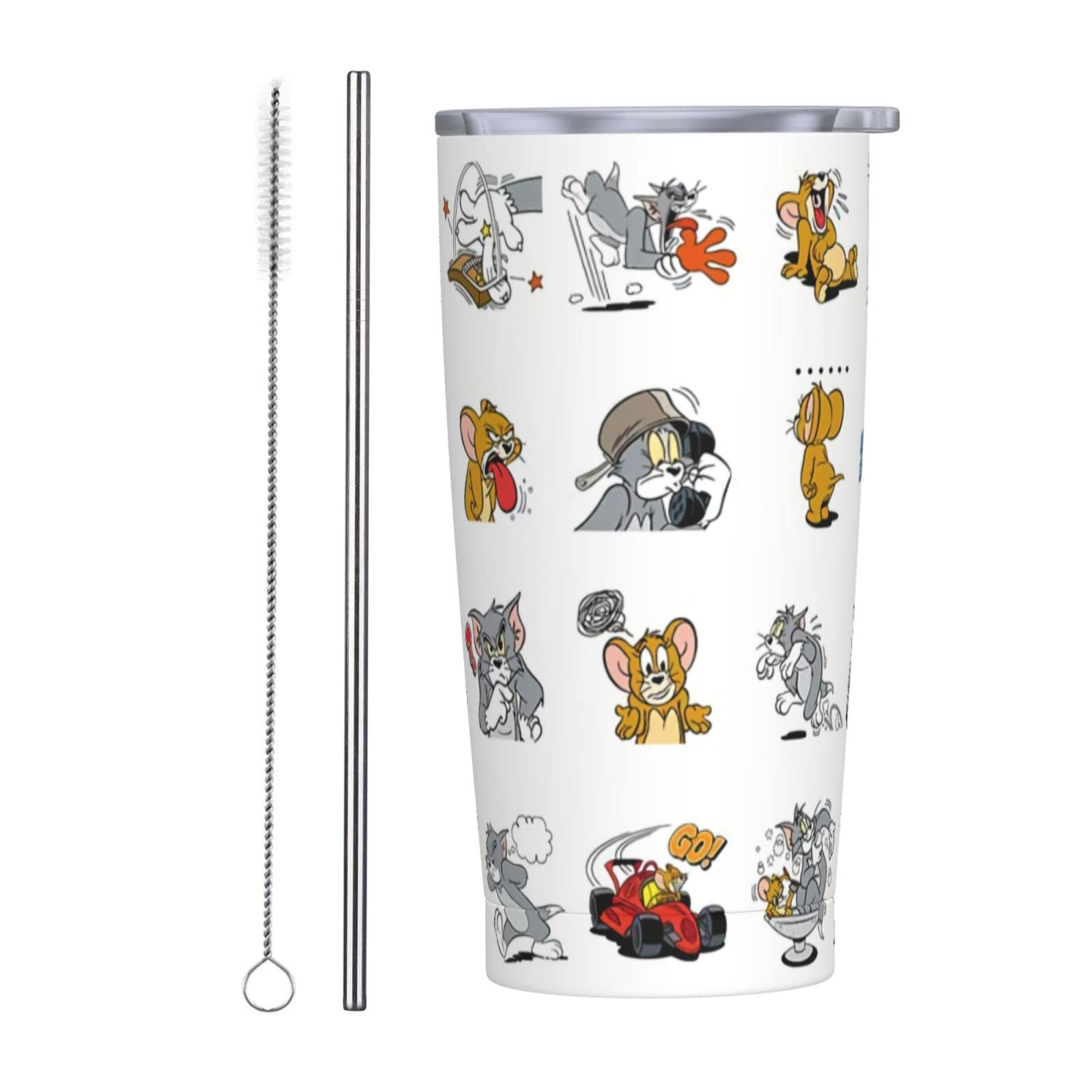 

Tom and Jerry Vacuum Insulated Tumbler, 600ml, Stainless Steel, with Lid and Straw, Keeps Hot or Cold, Portable, Leak-Proof, Double-Walled Design,