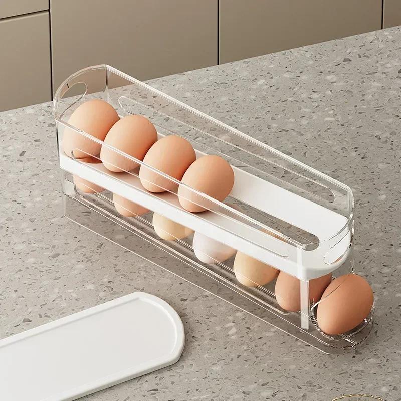 Sliding Egg Storage Box Refrigerator Food Holder Dispenser Double Layer Automatic Rolling Egg Container Kitchen Accessories