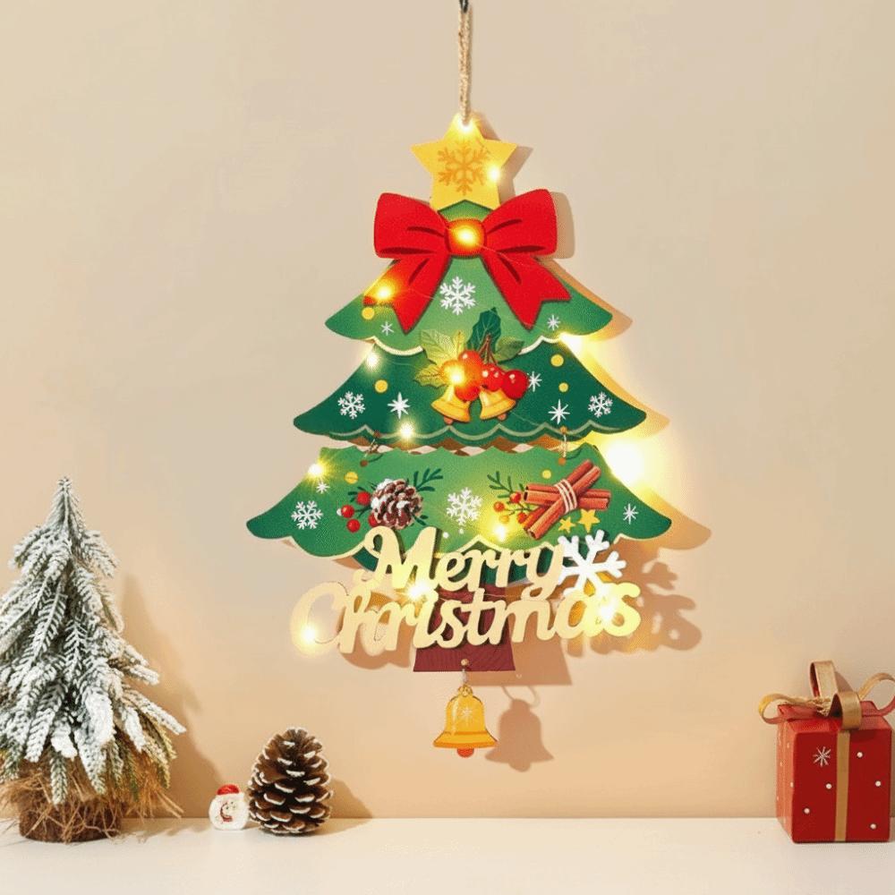 3D Wooden Christmas Door Sign Light Up Wooden Christmas Ornament Party Supplies