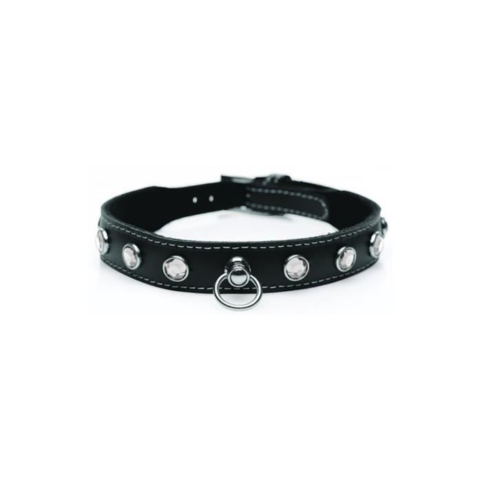 Collier en cuir - Bling Vixen - Noir - Doublure douce - Strass brillants