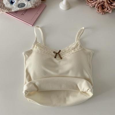 Small Camisole With Bra Pad Undershirt Female Senior Sense Letters Embroidery Thin Inner Slim Outer Wear Spicy Girl Desire Tops
