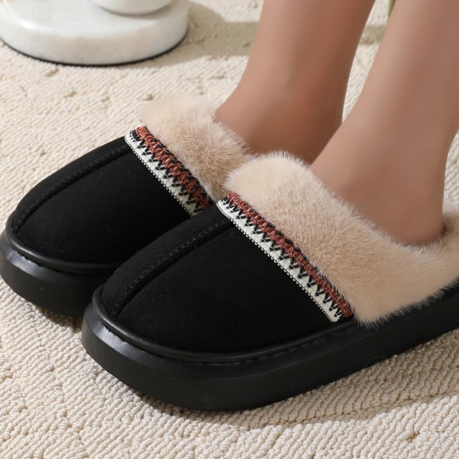 Crestar Fur Plush Women Slippers Indoor Warm Thick Soles Fluffy Female House Slippers Winter Fashion Non-slip Fuzzy Cotton Shoes
