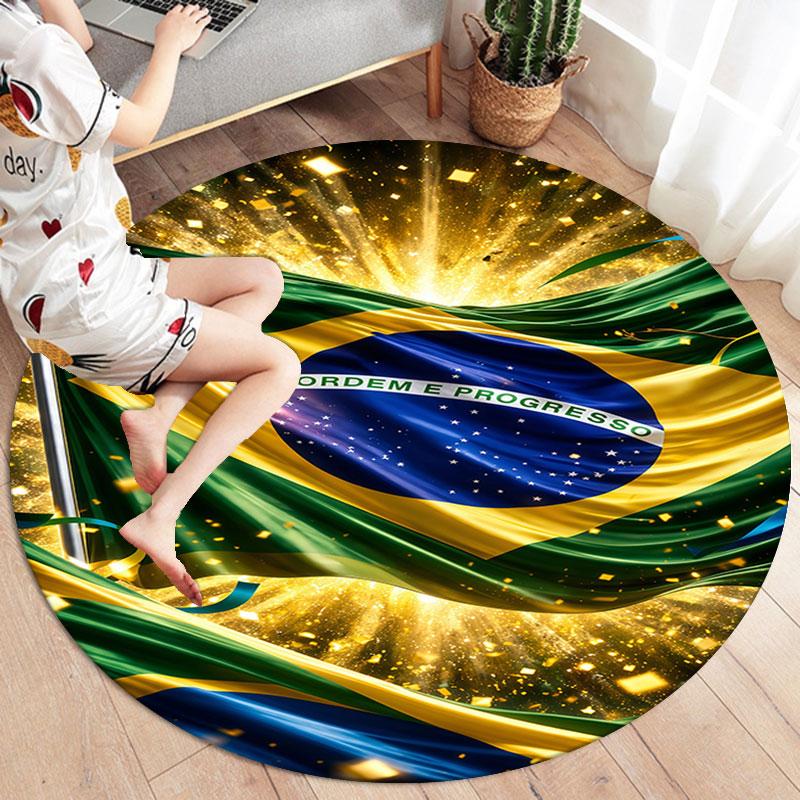 Brazil National Football Team Round Area Rug,Carpet Rug for Living Room Bedroom Sofa Playroom Decor,Non-slip Floor Mat