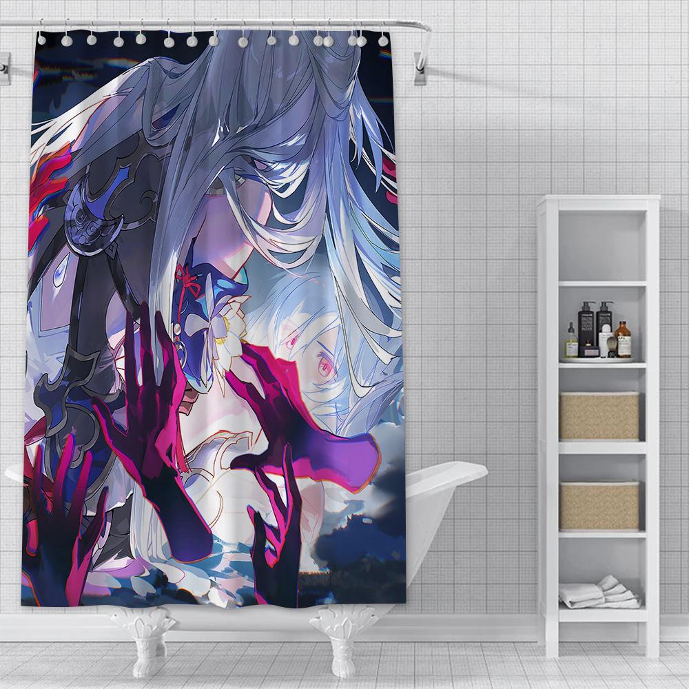 

Honkai Star Rail Занавеска для душа Водонепроницаемая Полиэстеровая ткань Краска Красочные Занавески для ванной Домашний Декор для ванной комнаты Занавеска с крючком YL90x180cm