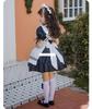 YUEEI Maid Outfit for Halloween Short Cute Lolita Set Kids, Cosplay, Girls' Dress, Sleeves, Style, Party, Event, Costume, Bow, 5-Piece (130)