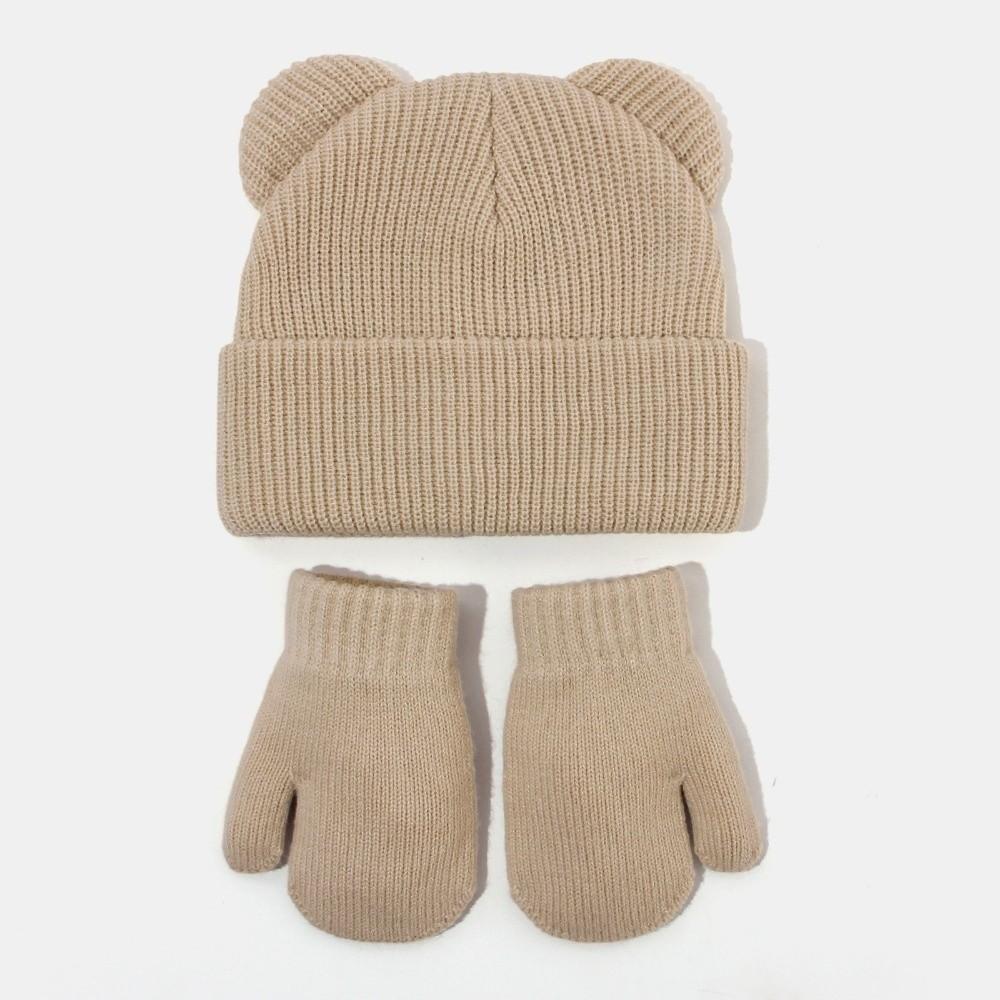Solid Color Baby Knitted Hat Winter Baby Hat Glove Set Cute Kids Pullover Hats Kids