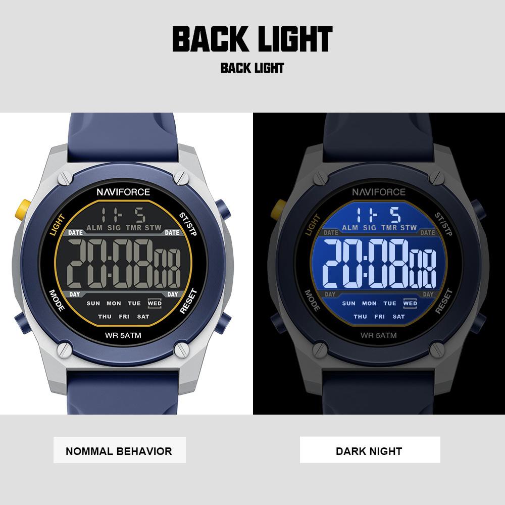 NAVIFORCE Original Men Digital Watch LCD Display Date Calendar Chronograph Alarm Silicone Strap Night Pattern Waterproof Men Watch NF7134