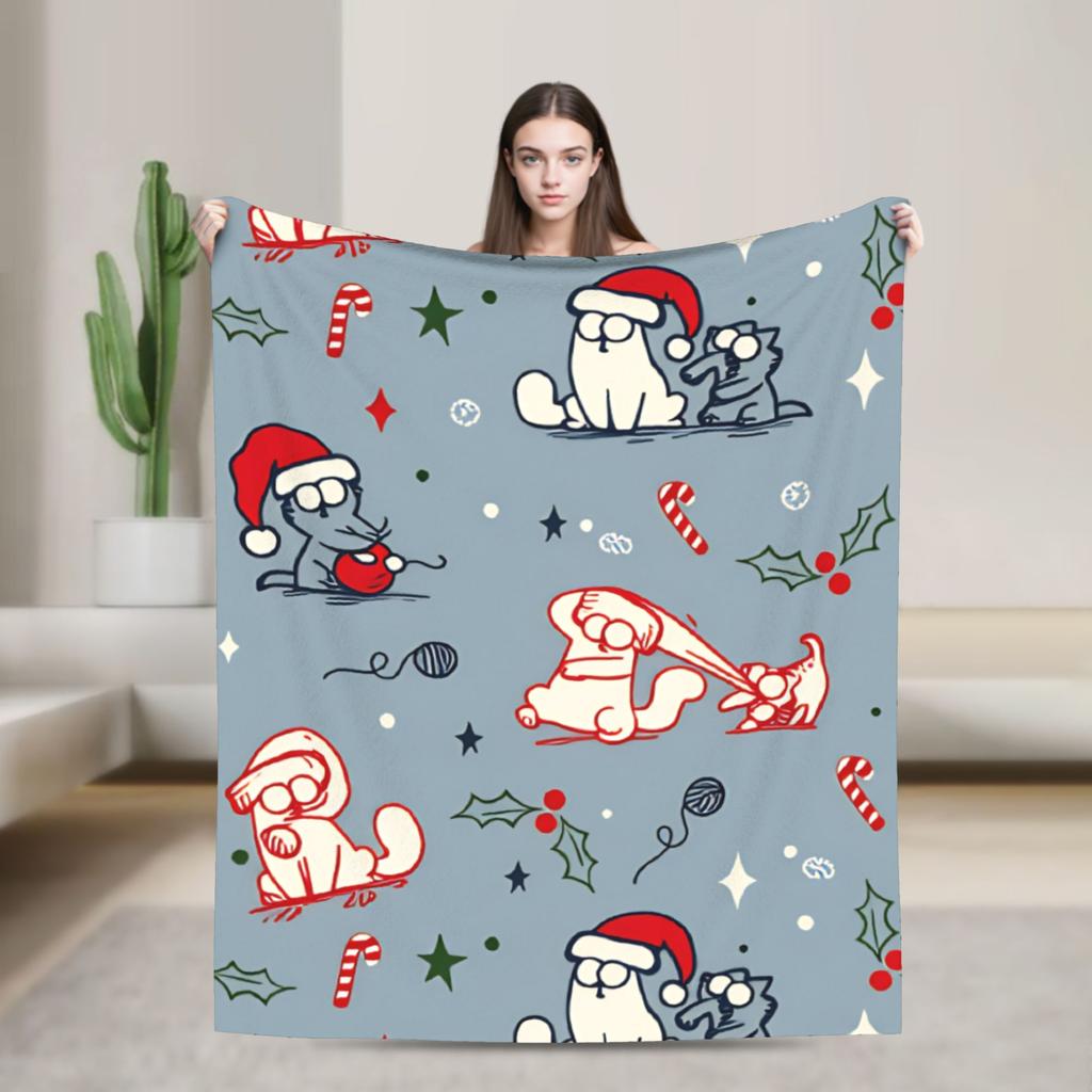 Cartoon Simons Cat Blanket Cute Warm Soft Novelty Plush Throw Blanket For Couch Chair Sofa Bed Airplane Travel Bedspread Bed