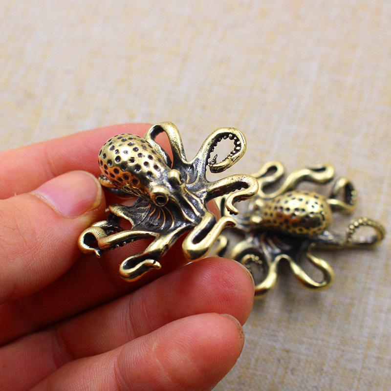 Retro Brass Octopus Ornament Miniatures Sea Animal Figurines Desktop Copper Tea Pet Craft Home Decorations Gift