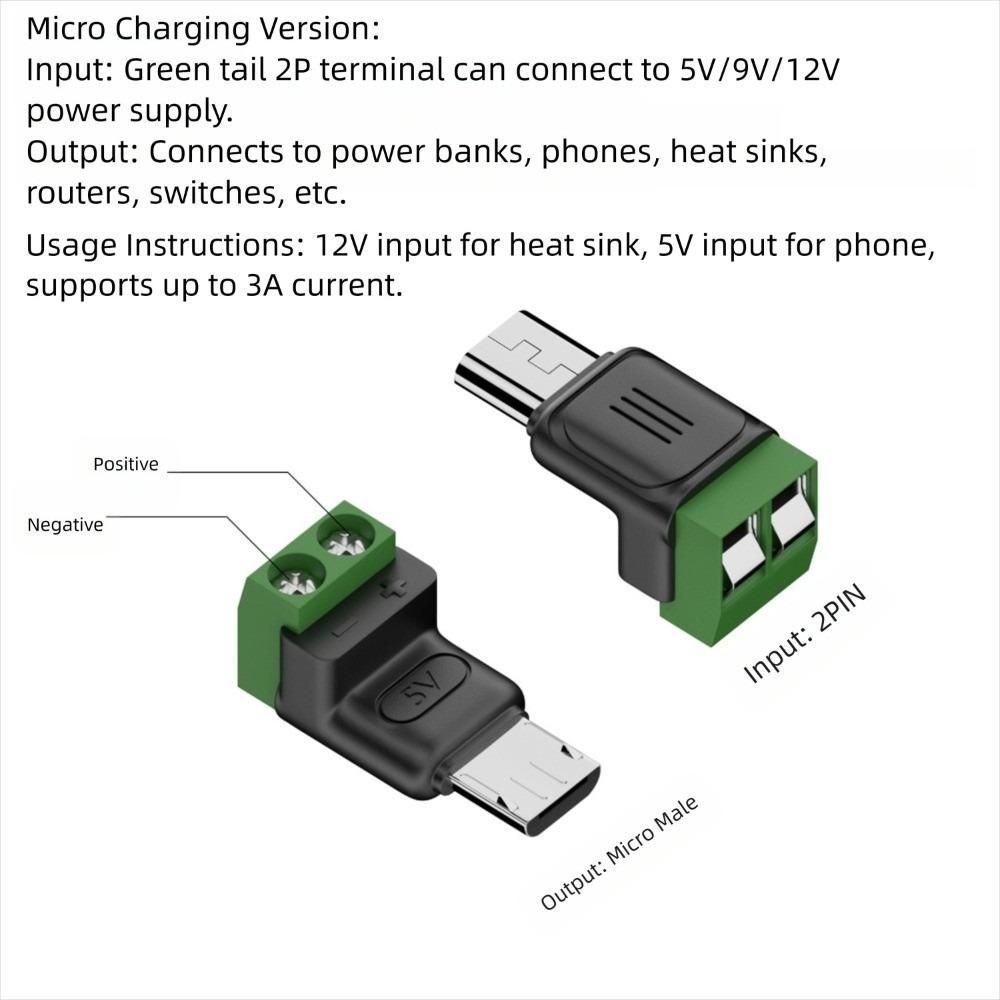 Type-C To 2 Pin Crimp Terminal Block Solderless Plug Charging Connector Phone Laptop