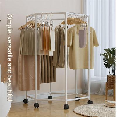 Easy To Move 360° Multifunctional Floor-standing Metal Clothes Hanger Home Bedroom Clothes Storage Rack Hexagonal Shelf Detachab