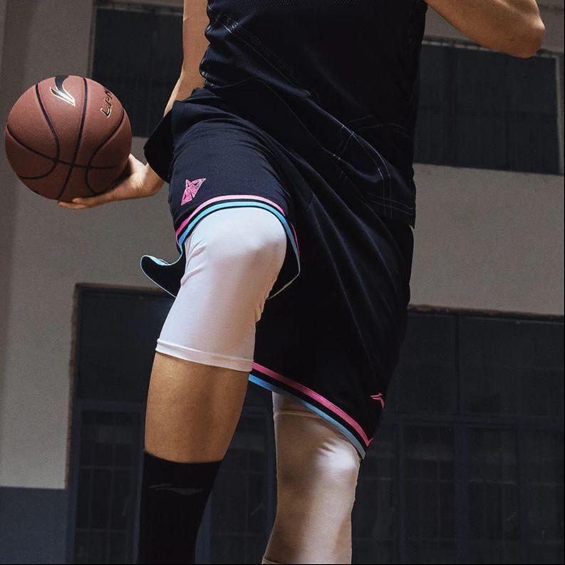 Li Ning Cba Series Logo Print Breathable Mid Waist Sweat Absorbing Straight Basketball Shorts Men Shorts Black AAPT599-2