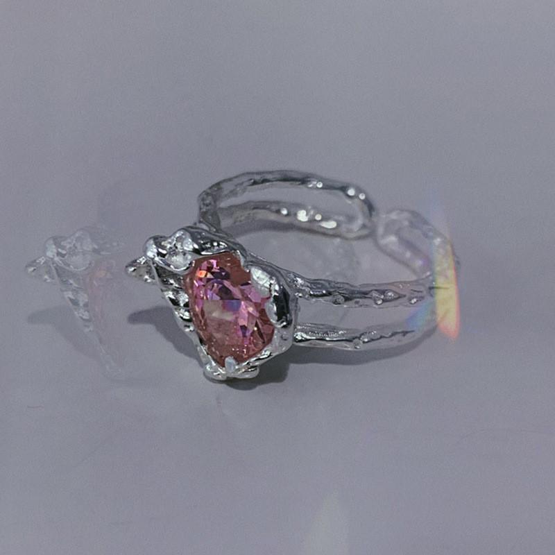 

Irregular Textured Sweet Cool Pink Heart 925 Sterling Silver Ring Trendy Fashionable Style