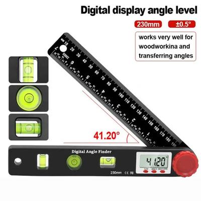 Găsitor digital de unghi 4 în 1, raportor digital, instrumente de măsurare a unghiului, 3 bule diferite, riglă de nivel cu burla