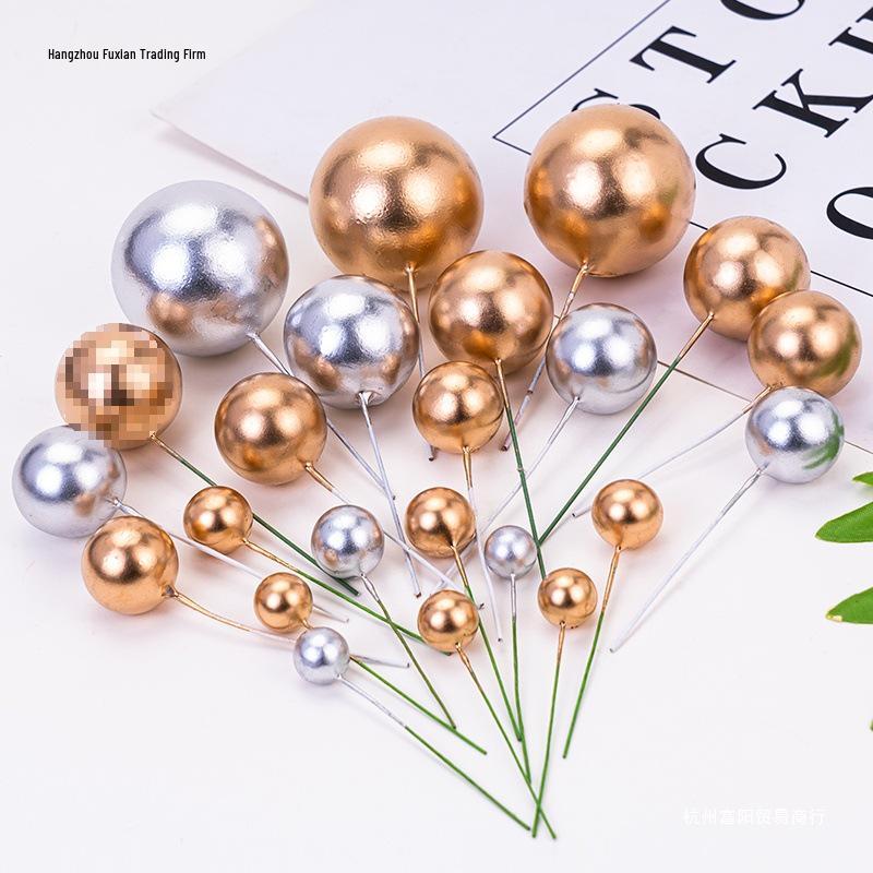 100pcs Cake Toppers: Gold, Silver, and Colorful Balls for Birthday Party Decorations