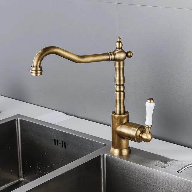Tuqiu Gold Bathroom Faucet Black Basin Faucet Antique Kitchen Faucet BrassSink Mixer Sink Mixers Tap Hot Cold Water Crane