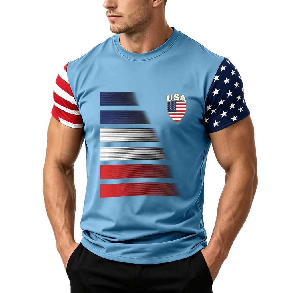Men’s Short Sleeve T Shirt with USA Flag Print Loose Fit Crew Neck Top Comfortable Summer Casual Daily Wear for Men