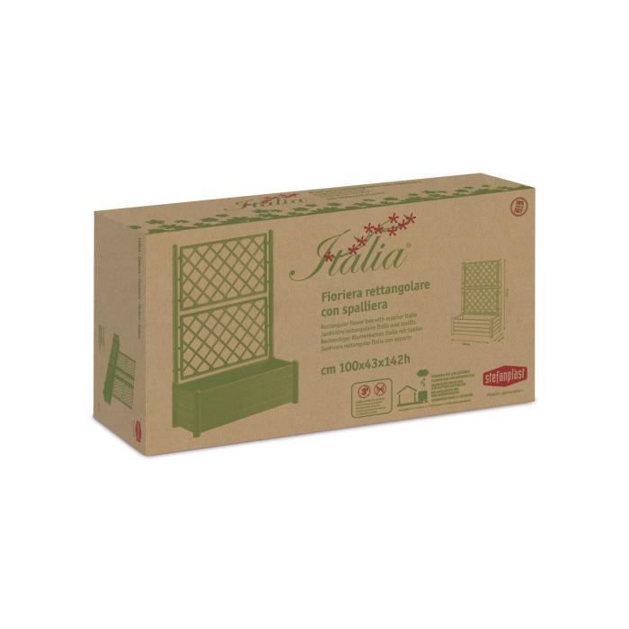 STEFANPLAST Bac à fleur/Jardinière avec treillis - ITALIA FLOWER BOX - Finition effet bois - 100x43xH142 cm - 80 L -Anthracite