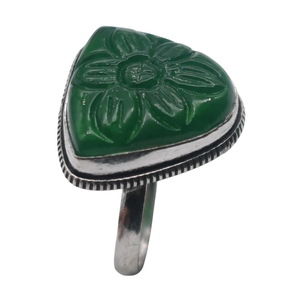 Carved Green Onyx Natural Gemstone Antique Ring US Size-9 R 4954