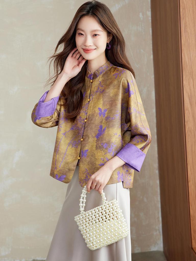 Autumn 2025 Women's Chinese Style Tang Suit Song Brocade Jacket with Frog Buttons