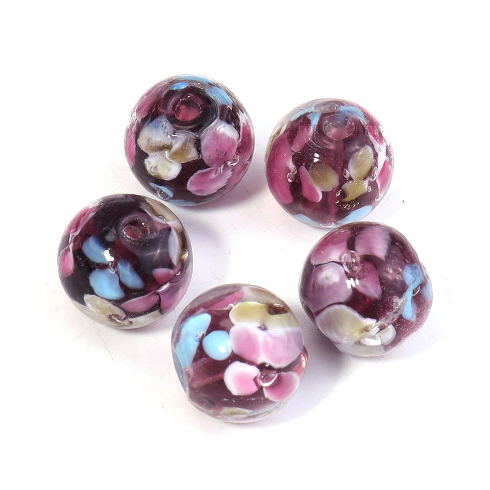 5pcs 12mm Lampwork Flower Beads Colorful Plum Blossom Glass Round Loose Beads For Jewelry Making Bracelets Earrings Accessories